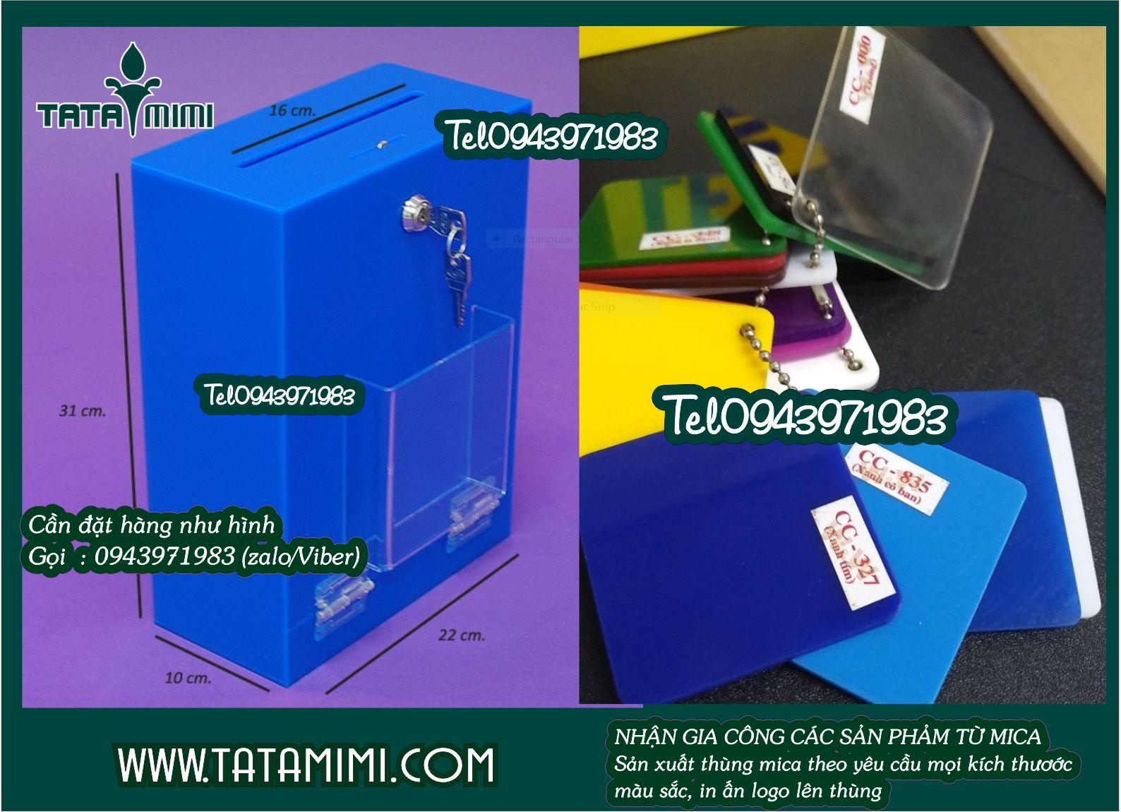 Hộp thư góp ý được làm từ mica màu xanh coban