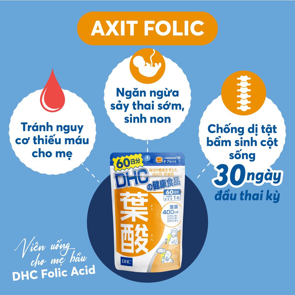 [DHC] Viên Uống Bổ Sung Axit Folic Chăm Sóc Mẹ Bầu Và Bé Khỏe Mạnh Tối Ưu Folic Acid (30 ngày / 30 viên)