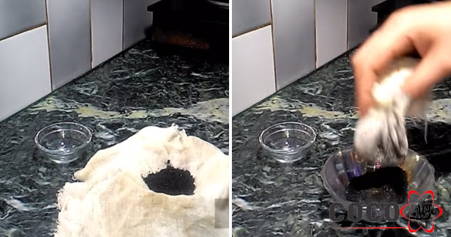 Lọc lại phần than đã được giã nhuyễn Lọc lại phần than đã được giã nhuyễn