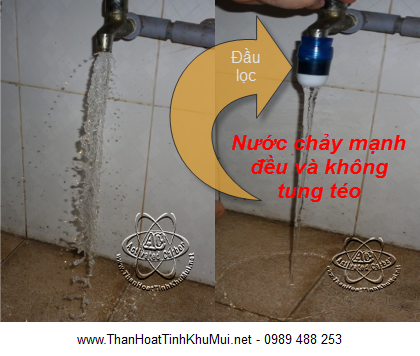 Nước chảy mạnh và không bị tung téo khi gắn đầu lọc nước vào vòi Nước chảy mạnh và không bị tung téo khi gắn đầu lọc nước vào vòi
