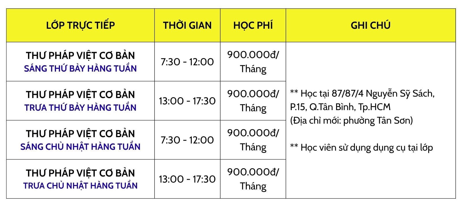 Lịch học các lớp dạy viết thư pháp TpHCM trực tiếp Lịch học các lớp dạy viết thư pháp TpHCM trực tiếp