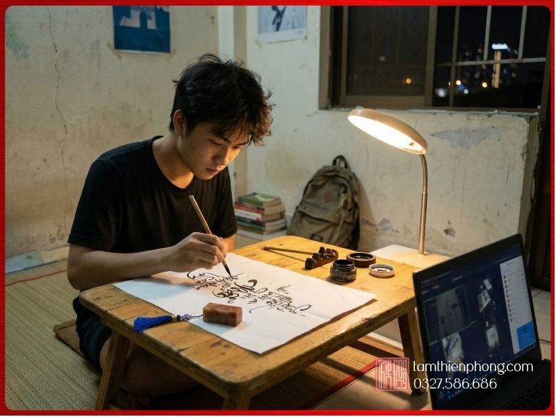 Học thư pháp online tại nhà giúp tiết kiệm thời gian di chuyển, xóa khoảng cách địa lý nhưng vẫn đảm bảo chất lượng đầu ra Học thư pháp online tại nhà giúp tiết kiệm thời gian di chuyển, xóa khoảng cách địa lý nhưng vẫn đảm bảo chất lượng đầu ra