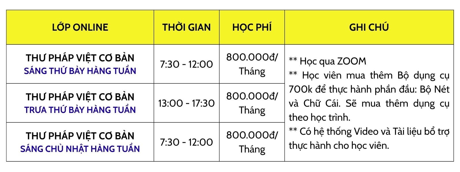 Lịch học lớp dạy viết thư pháp cơn bản online TpHCM Lịch học lớp dạy viết thư pháp cơn bản online TpHCM