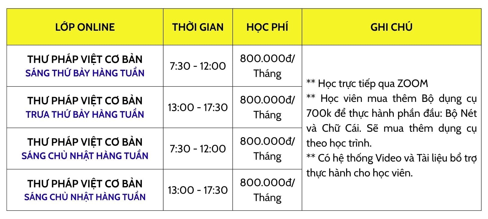 Lịch học lớp dạy viết thư pháp cơn bản online TpHCM Lịch học lớp dạy viết thư pháp cơn bản online TpHCM