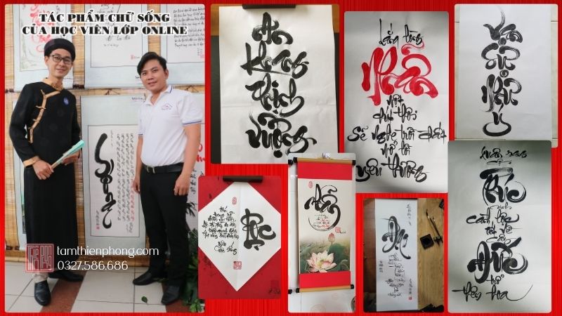 Bài tập thực hành, tác phẩm của học viên lớp dạy viết thư pháp online qua Zoom Bài tập thực hành, tác phẩm của học viên lớp dạy viết thư pháp online qua Zoom