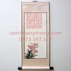 Liễn Lụa In Hình - 30x80cm - Mẫu Hoa Lan (Màu ngẫu nhiên)