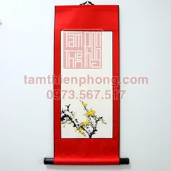Liễn Lụa In Hình - 30x80cm - Mẫu Hoa Mai (Màu ngẫu nhiên)