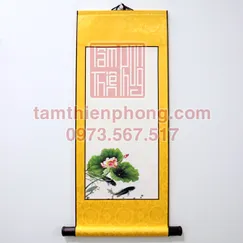 Liễn Lụa In Hình - 30x80cm - Mẫu Sen Cá (Màu ngẫu nhiên)