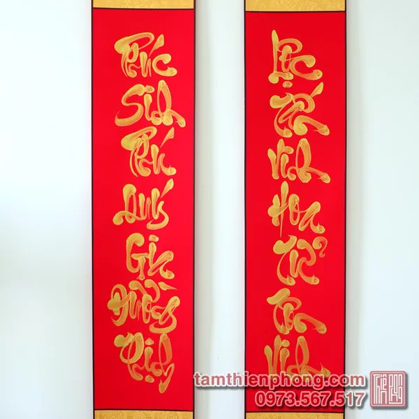 Câu đối Tết 01 - Giấy nhung bo lụa - 20x107cm