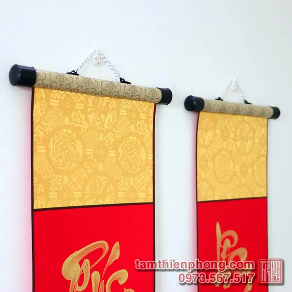 Câu đối Tết 01 - Giấy nhung bo lụa - 20x107cm