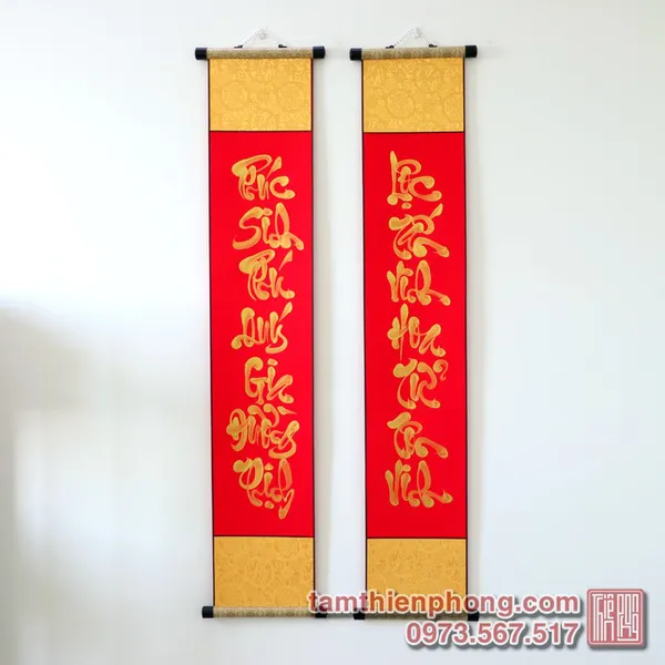 Câu đối Tết 01 - Giấy nhung bo lụa - 20x107cm