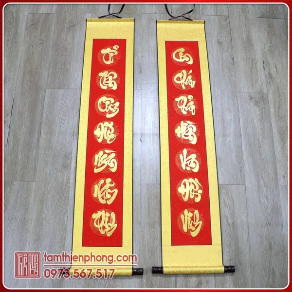 Liễn treo Câu đối Tết 02 - Vải gấm - 25x130cm