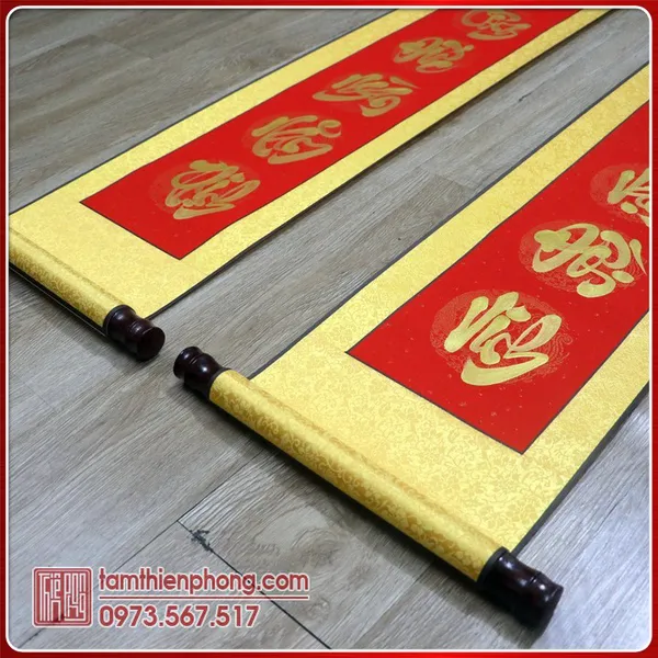 Liễn treo Câu đối Tết 02 - Vải gấm - 25x130cm
