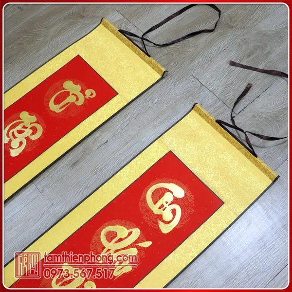Liễn treo Câu đối Tết 02 - Vải gấm - 25x130cm