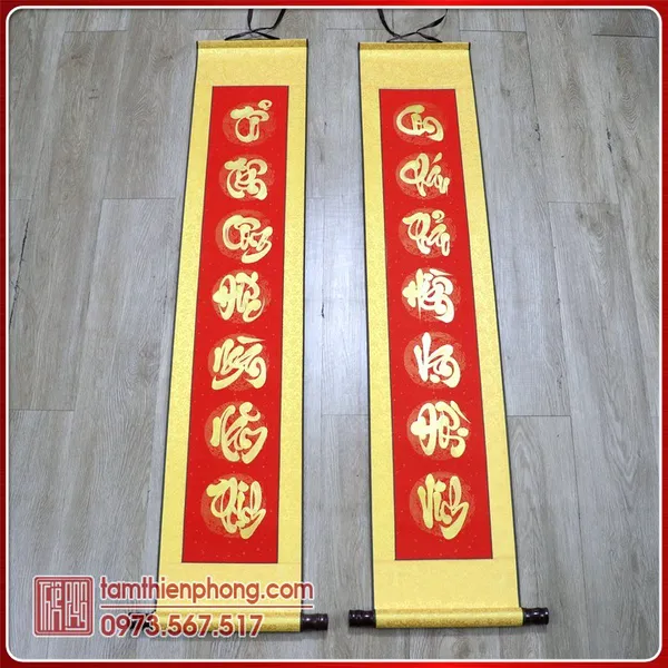 Liễn treo Câu đối Tết 02 - Vải gấm - 25x130cm