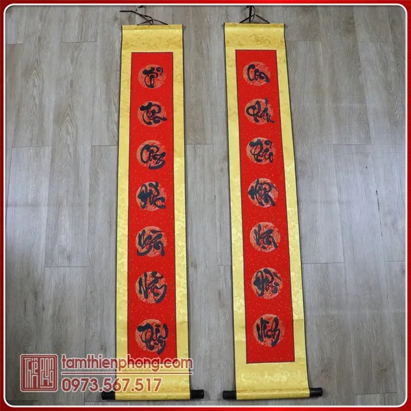 Liễn treo Câu đối Tết 01 - Vải gấm - 25x130cm