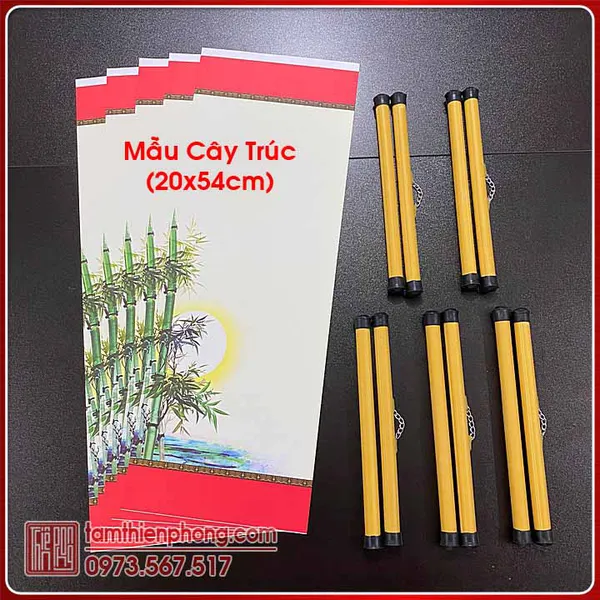 Giấy Viết Thư Pháp | 5 Tờ Giấy Ốp In Hình 20x54cm (Có Nẹp)