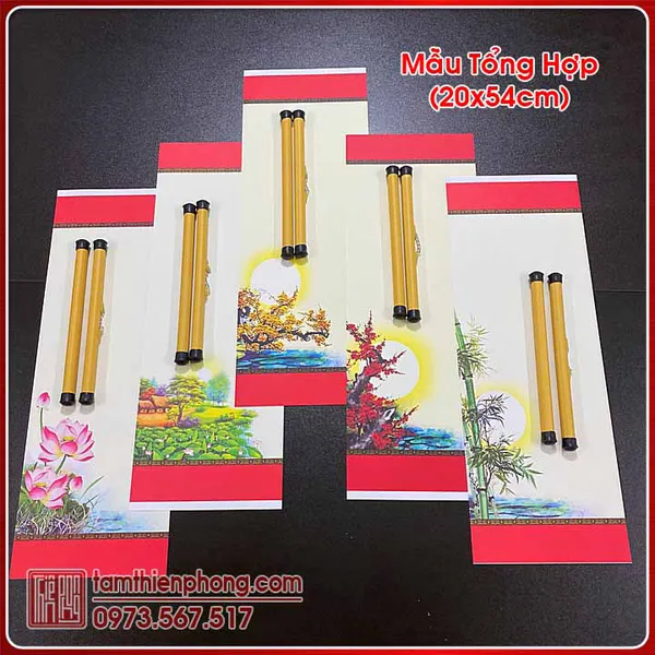 Giấy Viết Thư Pháp | 5 Tờ Giấy Ốp In Hình 20x54cm (Có Nẹp)