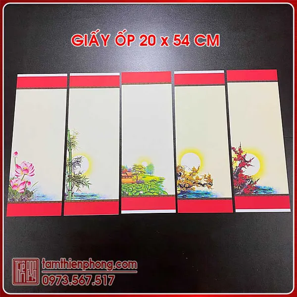 Giấy Viết Thư Pháp | 5 Tờ Giấy Ốp In Hình 20x54cm (Có Nẹp)