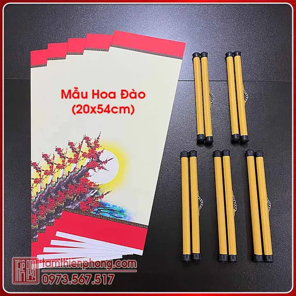 Giấy Viết Thư Pháp | 5 Tờ Giấy Ốp In Hình 20x54cm (Có Nẹp)