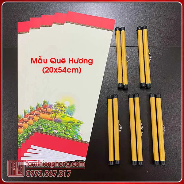 Giấy Viết Thư Pháp | 5 Tờ Giấy Ốp In Hình 20x54cm (Có Nẹp)