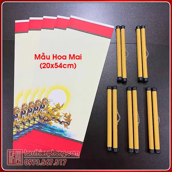 Giấy Viết Thư Pháp | 5 Tờ Giấy Ốp In Hình 20x54cm (Có Nẹp)