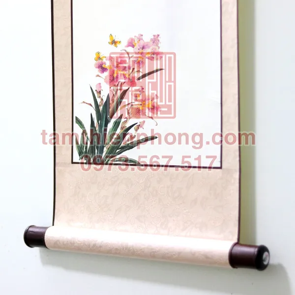Liễn Lụa In Hình - 30x80cm - Mẫu Hoa Lan (Màu ngẫu nhiên)