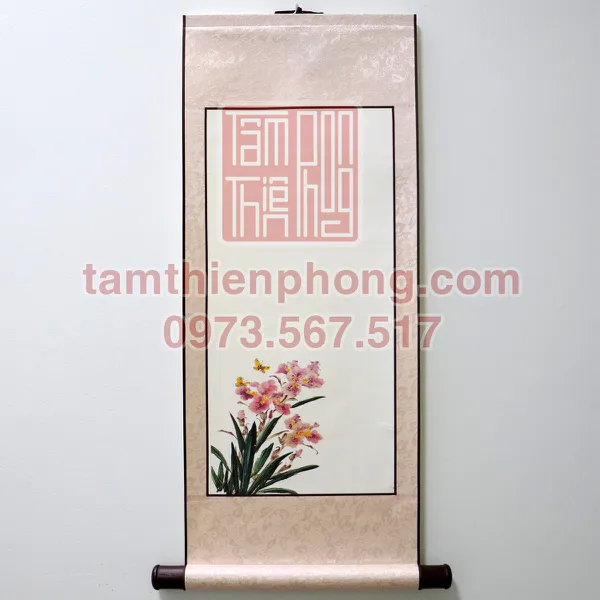 Liễn Lụa In Hình - 30x80cm - Mẫu Hoa Lan (Màu ngẫu nhiên)