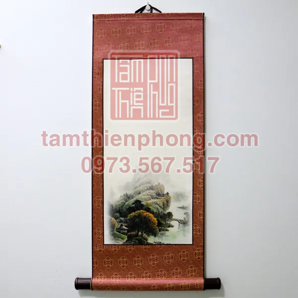 Liễn Lụa In Hình - 30x80cm - Mẫu Sơn Thủy (Màu ngẫu nhiên)