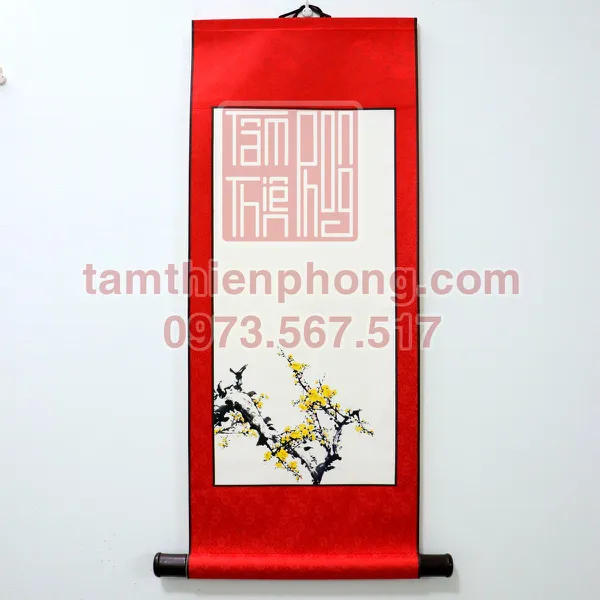 Liễn Lụa In Hình - 30x80cm - Mẫu Hoa Mai (Màu ngẫu nhiên)