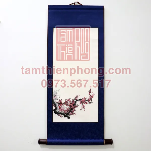 Liễn Lụa In Hình - 30x80cm - Mẫu Hoa Đào (Màu ngẫu nhiên)