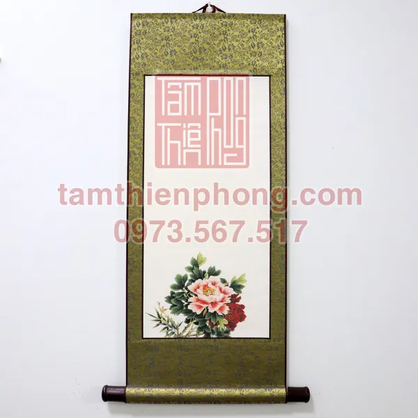 Liễn Lụa In Hình - 30x80cm - Hoa Mẫu Đơn (Màu ngẫu nhiên)