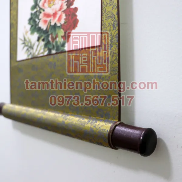 Liễn Lụa In Hình - 30x80cm - Hoa Mẫu Đơn (Màu ngẫu nhiên)