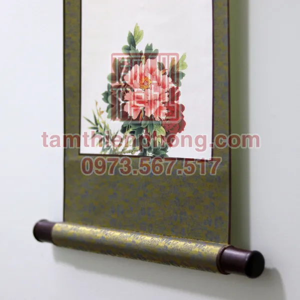 Liễn Lụa In Hình - 30x80cm - Hoa Mẫu Đơn (Màu ngẫu nhiên)