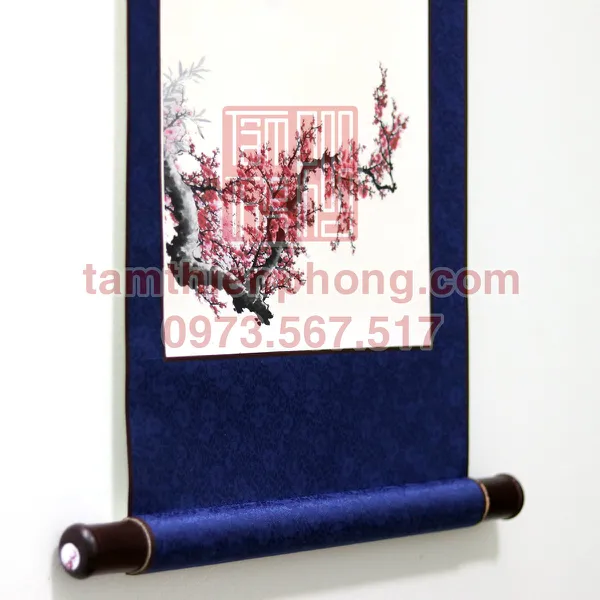 Liễn Lụa In Hình - 30x80cm - Mẫu Hoa Đào (Màu ngẫu nhiên)