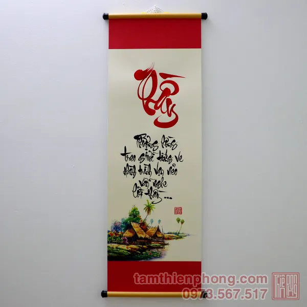 Thư pháp chữ Thầy - Liễn giấy 2 đầu đỏ - 27 x 79cm