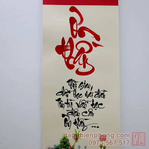 Thư pháp chữ Ơn Thầy - Liễn giấy 2 đầu đỏ - 27 x 79cm