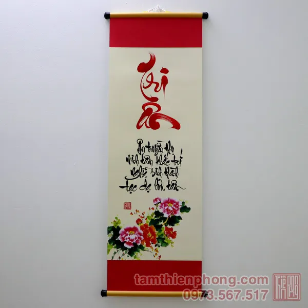 Thư pháp chữ Tri Ân - Liễn giấy 2 đầu đỏ - 27 x 79cm