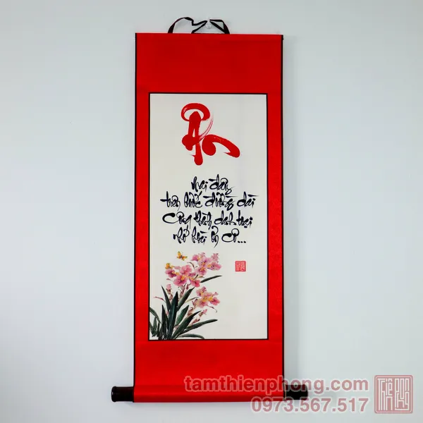 Thư pháp chữ Ân - Liễn bo lụa - 30 x 80cm (Màu ngẫu nhiên)