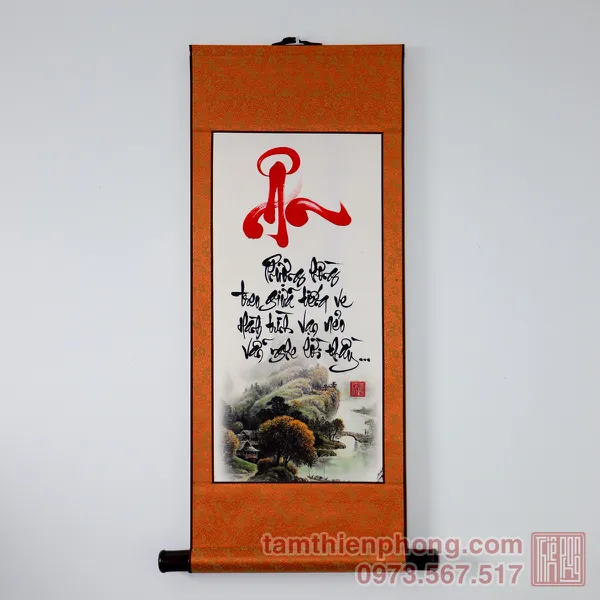 Thư pháp chữ Ân - Liễn bo lụa - 30 x 80cm (Màu ngẫu nhiên)