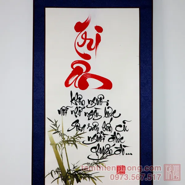 Thư pháp chữ Tri Ân - Liễn bo lụa - 30 x 80cm (Màu ngẫu nhiên)