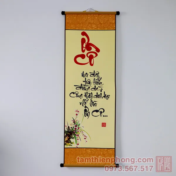 Thư pháp chữ Ơn Cô - Liễn giấy bo lụa - 27 x 80cm
