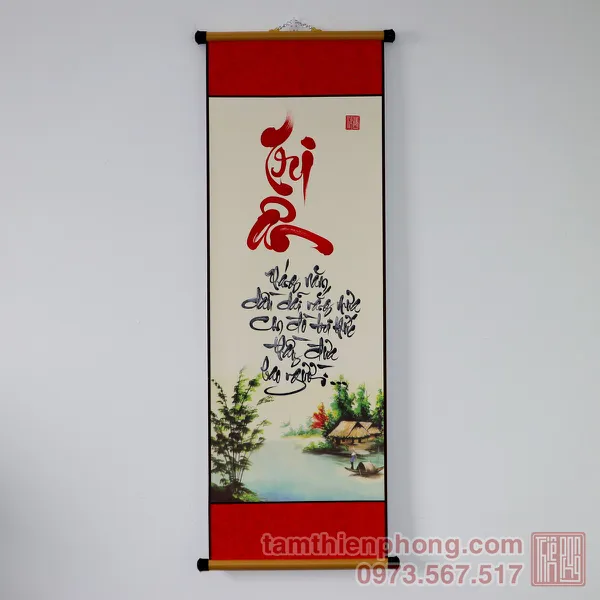 Thư pháp chữ Tri Ân - Liễn giấy bo lụa - 27 x 80cm