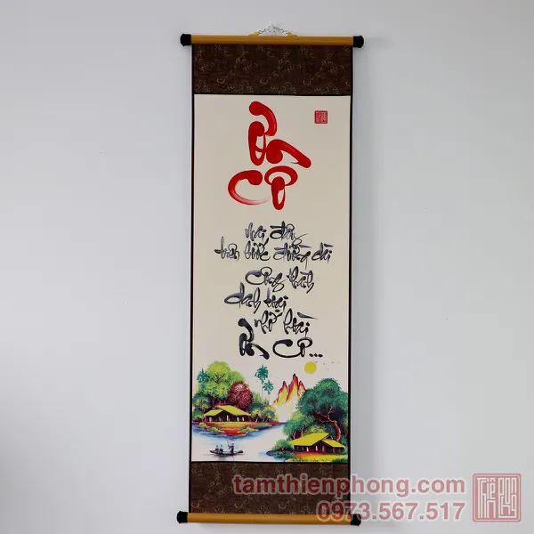 Thư pháp chữ Ơn Cô - Liễn giấy bo lụa - 27 x 80cm