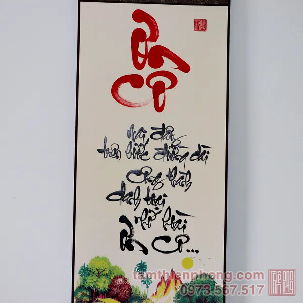 Thư pháp chữ Ơn Cô - Liễn giấy bo lụa - 27 x 80cm