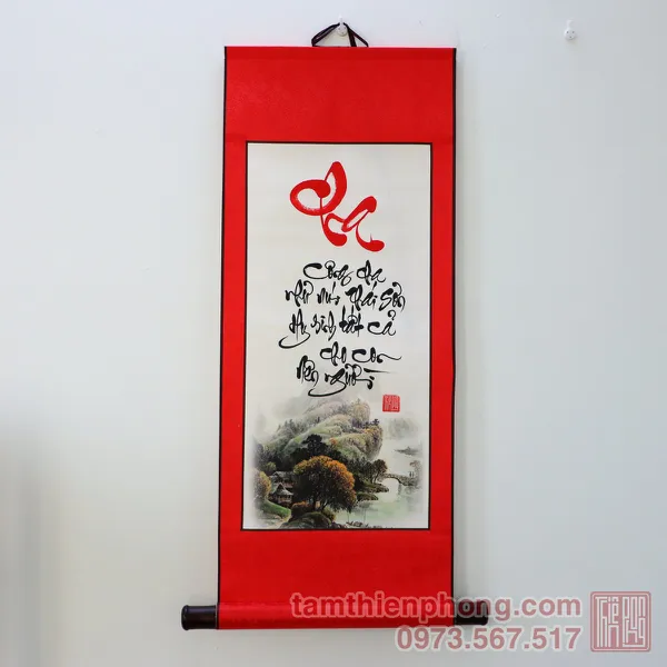 Thư pháp chữ Cha - Liễn bo lụa - 30 x 80cm (Màu ngẫu nhiên)