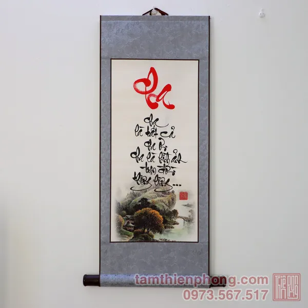 Thư pháp chữ Cha - Liễn bo lụa - 30 x 80cm (Màu ngẫu nhiên)