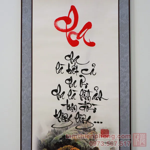 Thư pháp chữ Cha - Liễn bo lụa - 30 x 80cm (Màu ngẫu nhiên)
