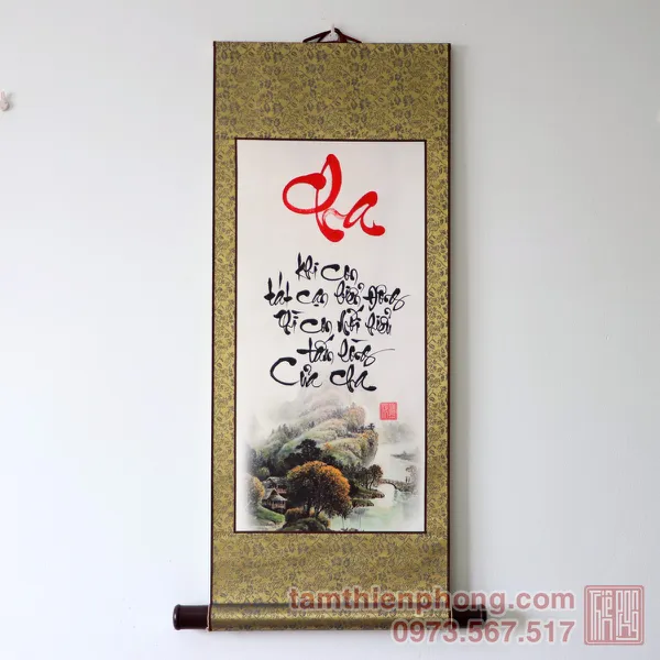 Thư pháp chữ Cha - Liễn bo lụa - 30 x 80cm (Màu ngẫu nhiên)