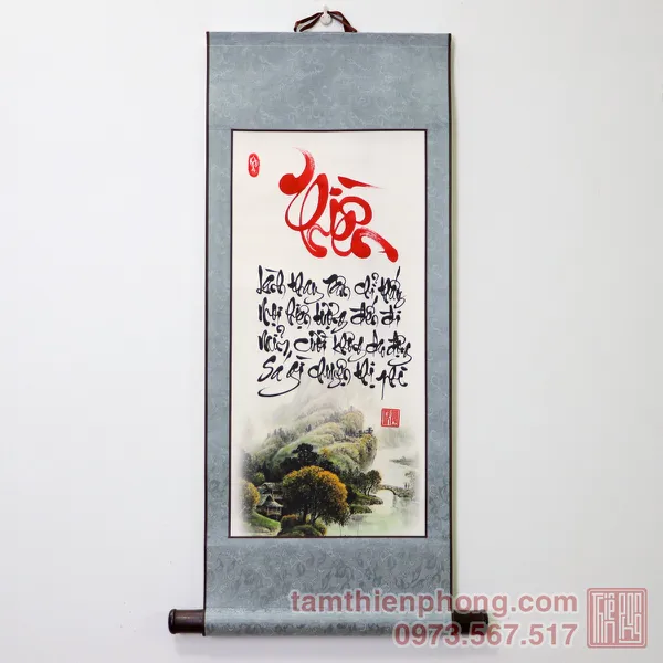 Thư pháp chữ Thiền - Liễn bo lụa - 30 x 80cm (Màu ngẫu nhiên)